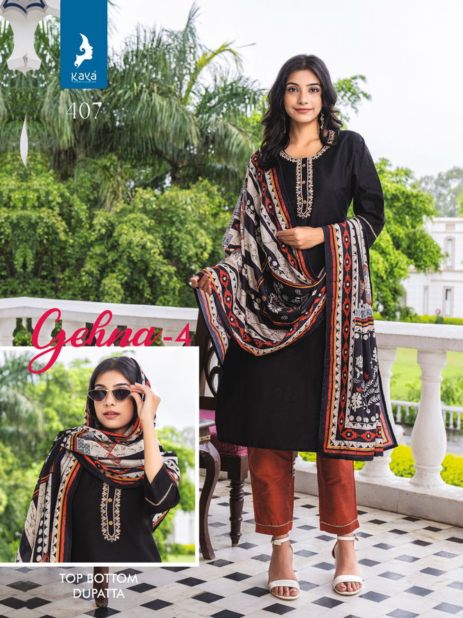 Gehna 4 By Kaya Pure Silk Straight Cut Kurti With Bottom Dupatta Wholesale Online